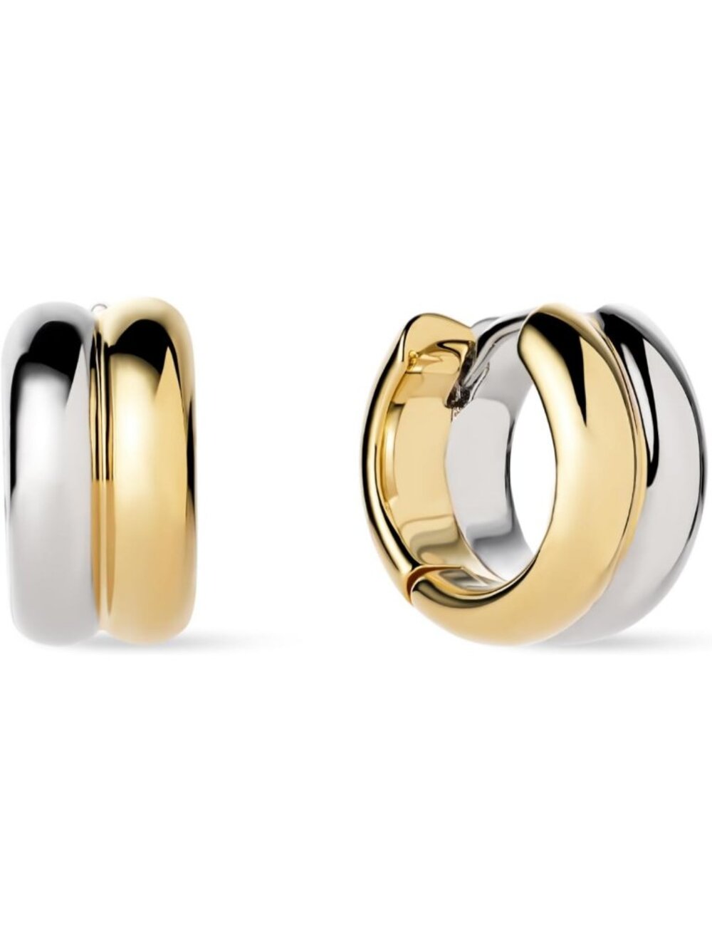 Two-Tone Huggie Hoop Earrings - 14K Gold & Silver Rhodium Plated, Stylish & Chic